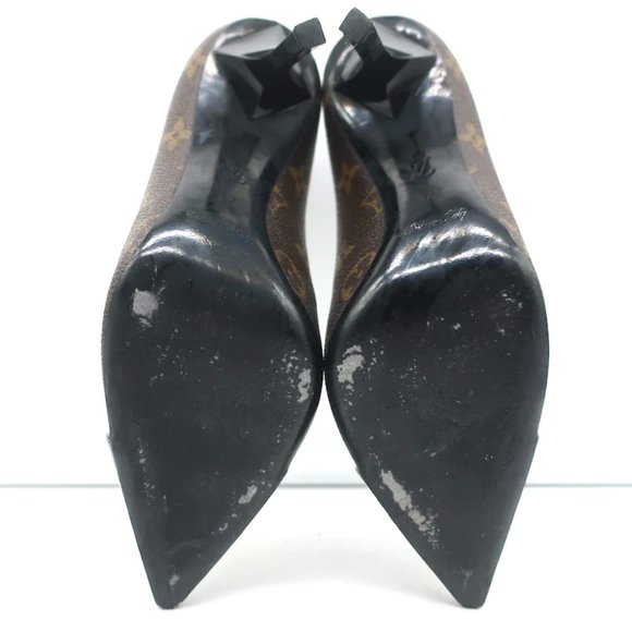 Louis Vuitton Fetish Cap Toe Pumps Brown Monogram Canvas & Black Patent Size 37 - Picture 10 of 11